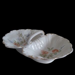 Carl Tielsch Antique Germany Handpainted Porcelain Divided Serving Dish W/Handle